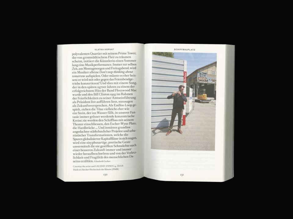 double spread with photography and text