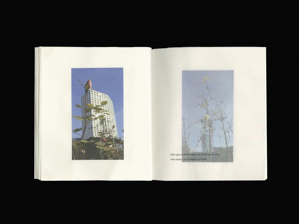 double spread with photography and text