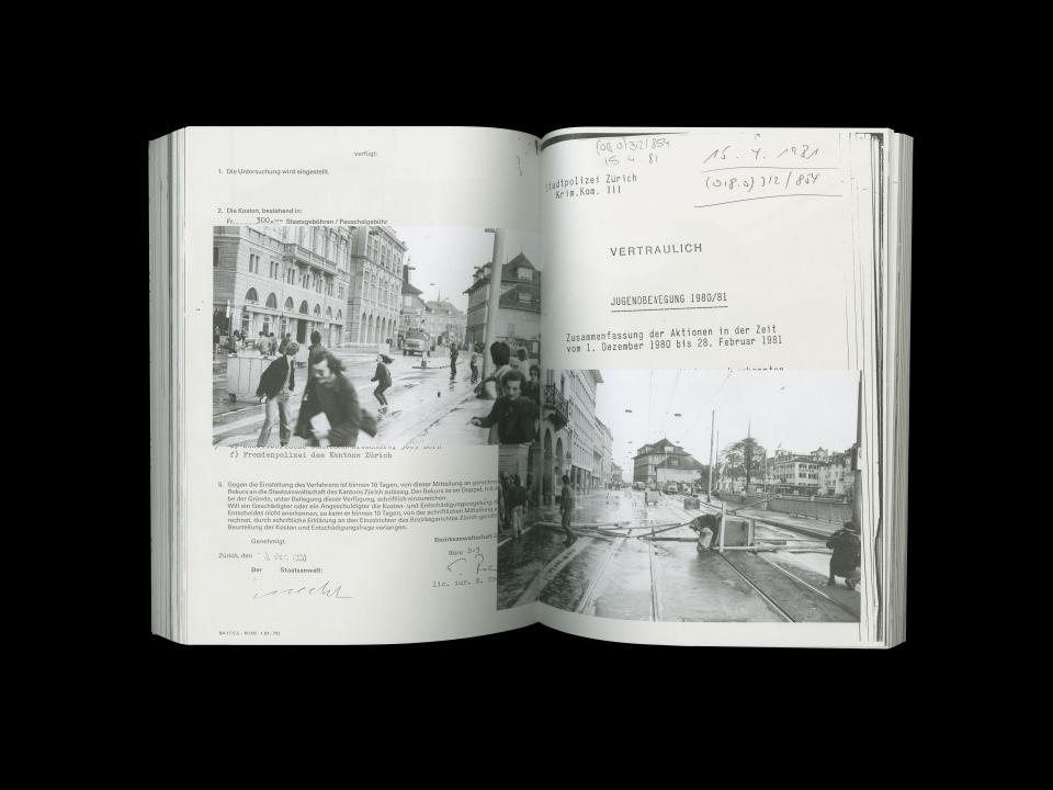 double spread with photography and text