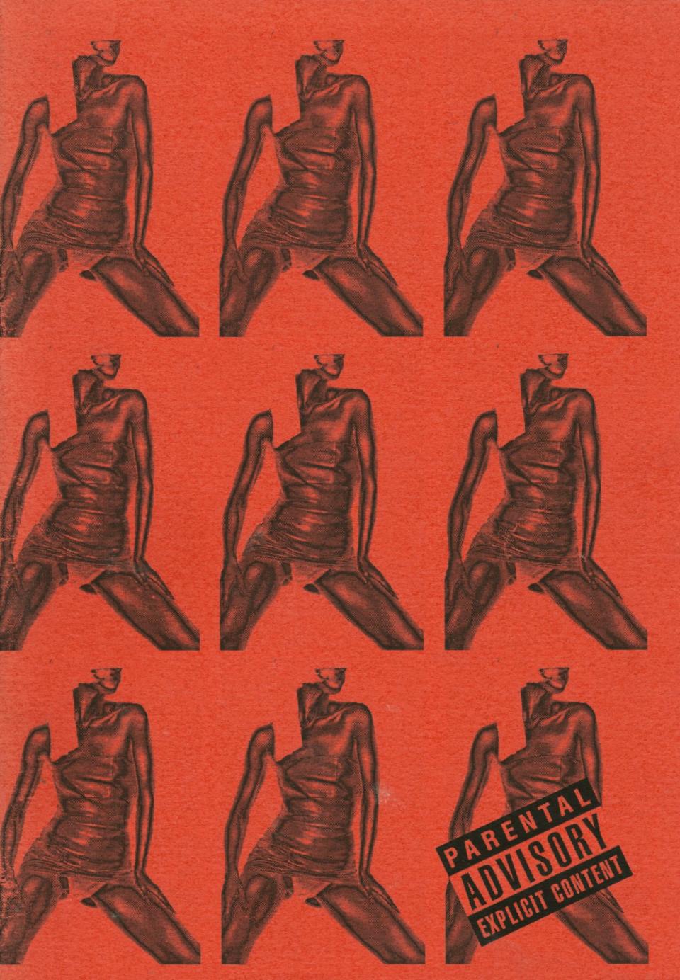 orange cover with repetitive pattern of bodies