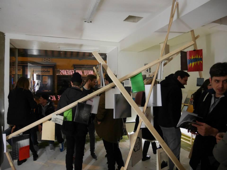 Wooden installation with books