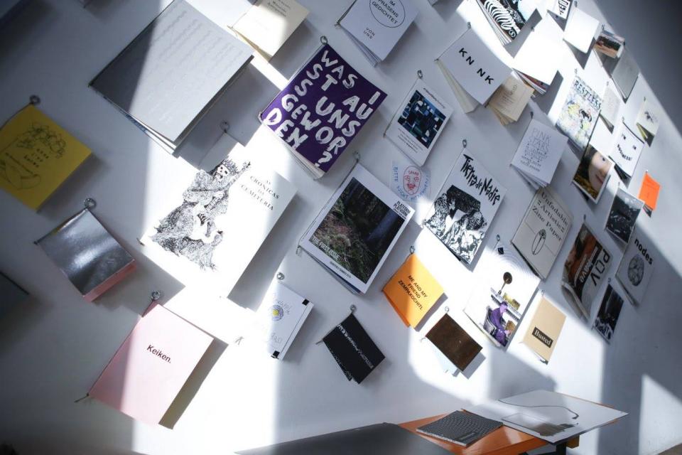 Wall with books on display